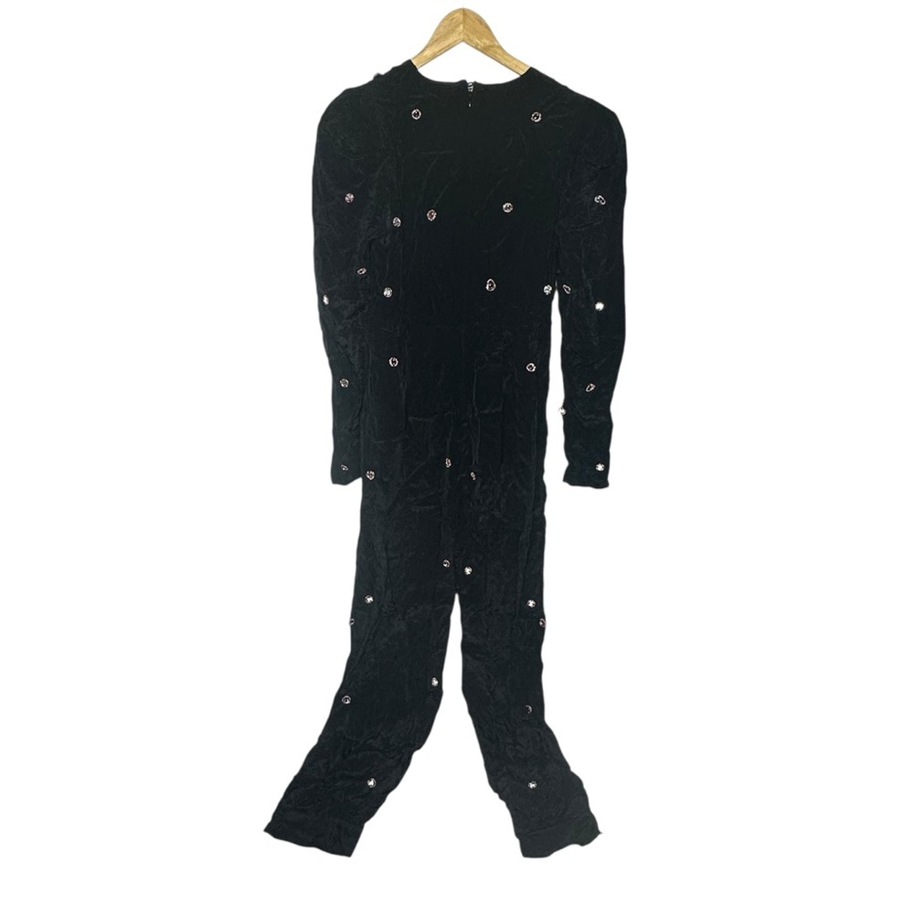 NWT Farm Rio Black Mirror Satin Jumpsuit with Embellishments s - Picture 7 of 16